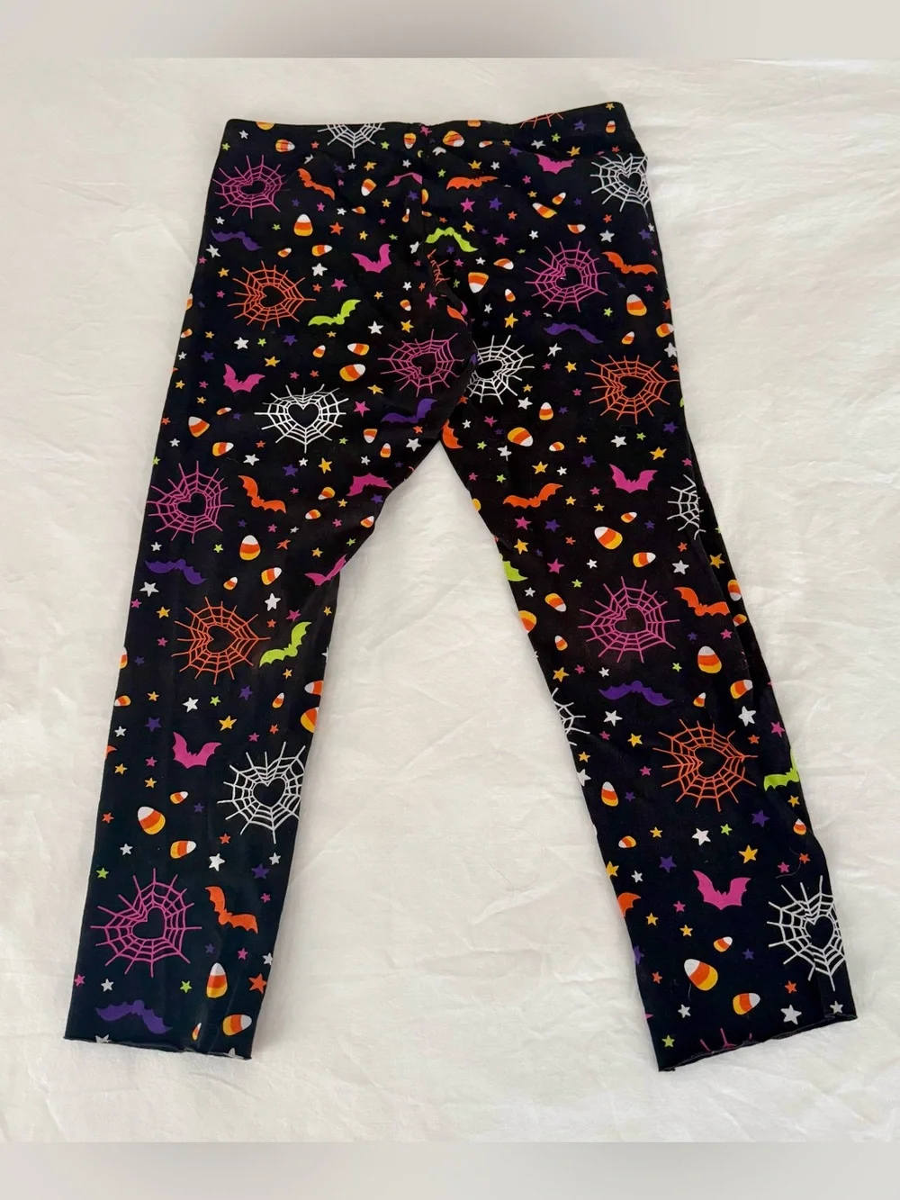 Way to Celebrate Girls Halloween Cropped Leggings Spooky Bats Spiderwebs XXL